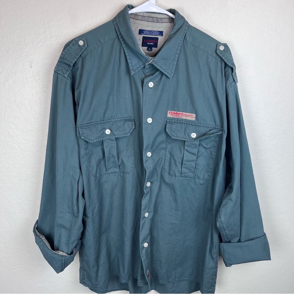 Tommy Jeans Army green casual button-down-Large